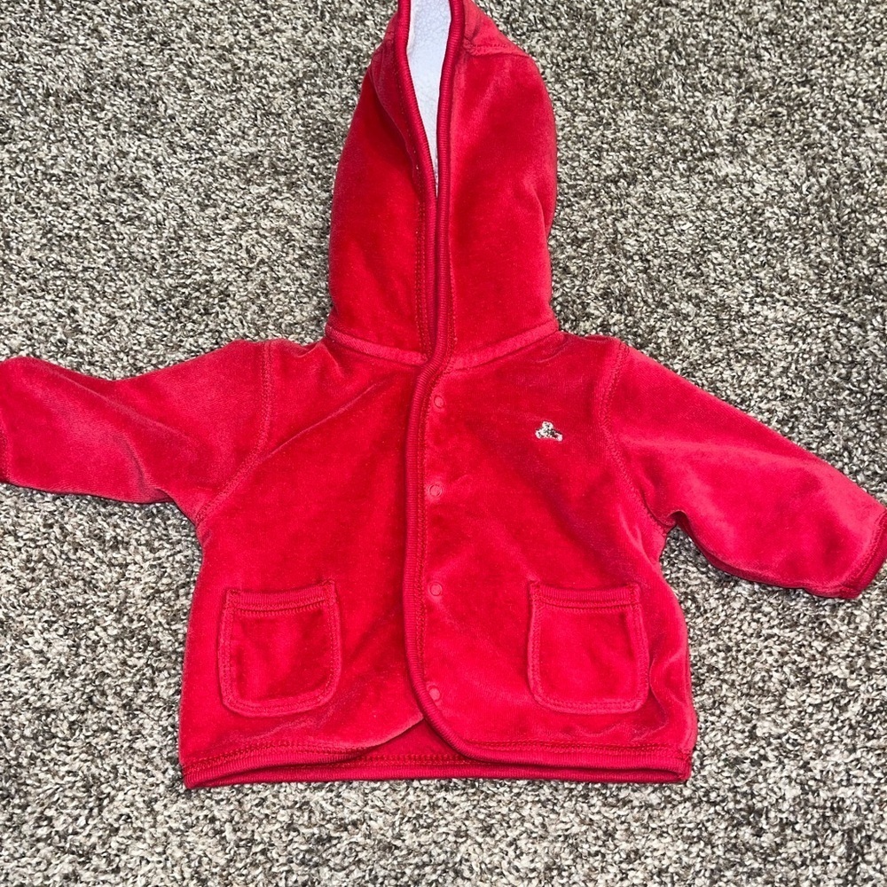 Vintage BABY GAP NEWBORN UP TO 3 MONTHS RED VELOUR HOODIE SOFT WARM Christmas